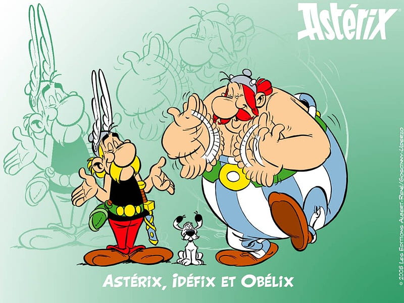 Asterix, Idefix and Obelix, cartoons, albert uderzo, obelix, comics, asterix and obelix, idefix, colored, rene goscinny, dog, family of asterix, cartoon, bd, adventures, comic, cool, france, dogmatix, asterix, HD wallpaper