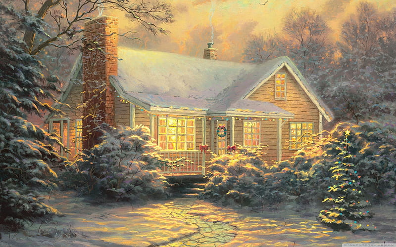 Christmas Cottage by Thomas Kinkade Ultra Background for U TV : Multi Display, Dual Monitor : Tablet : Smartphone, HD wallpaper