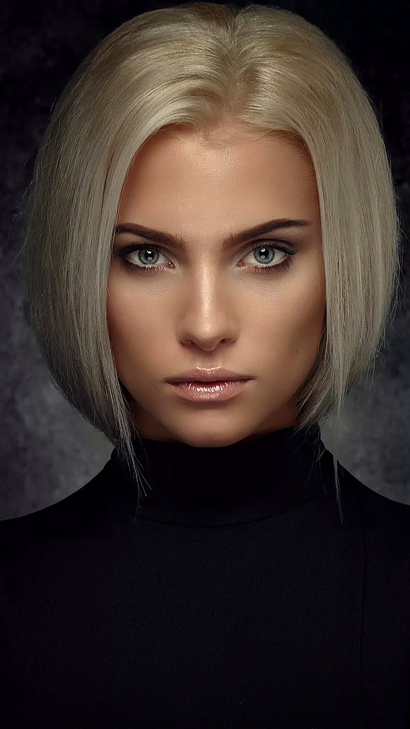 Serious girl, beauty, blonde, blue eyes, face, gorgeous, portrait, short hair, HD phone wallpaper