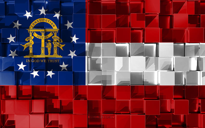 Flag of Georgia, 3d flag, US state, 3d cubes texture, Flags of American states, 3d art, Georgia, USA, 3d texture, Georgia flag, HD wallpaper