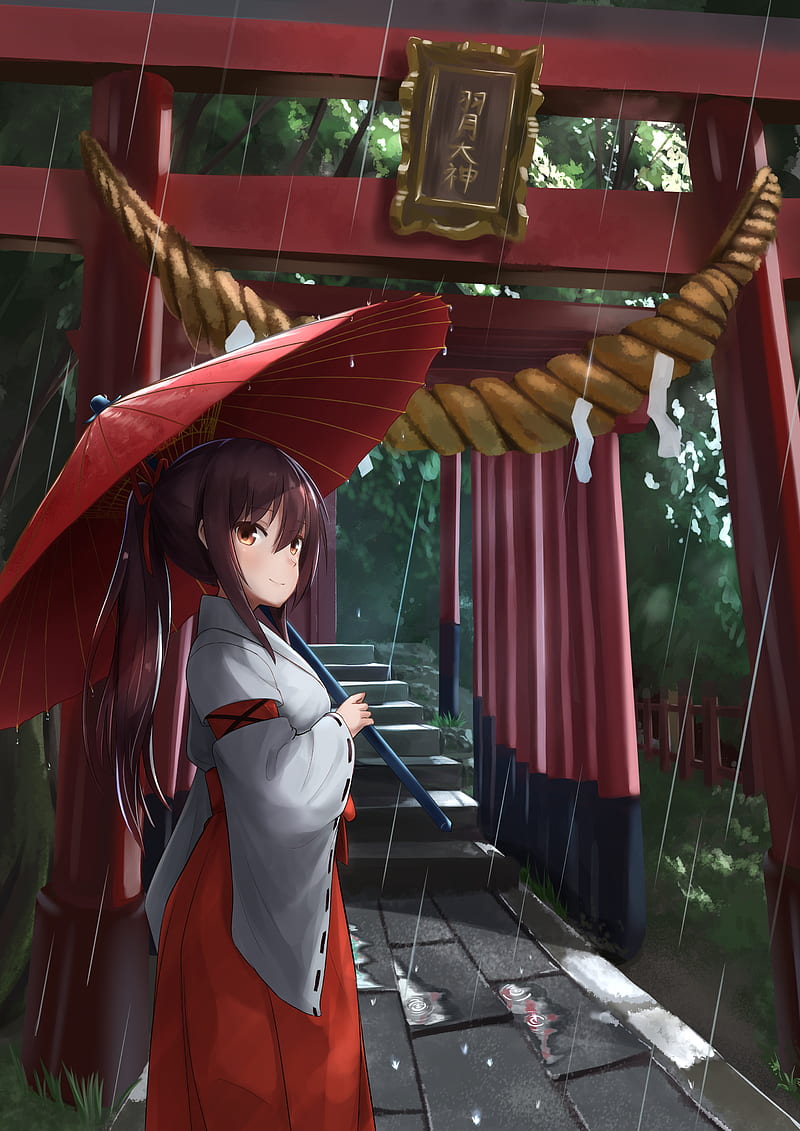 1920x1080px, 1080P free download | Anime girl, torii, raining, shrine ...