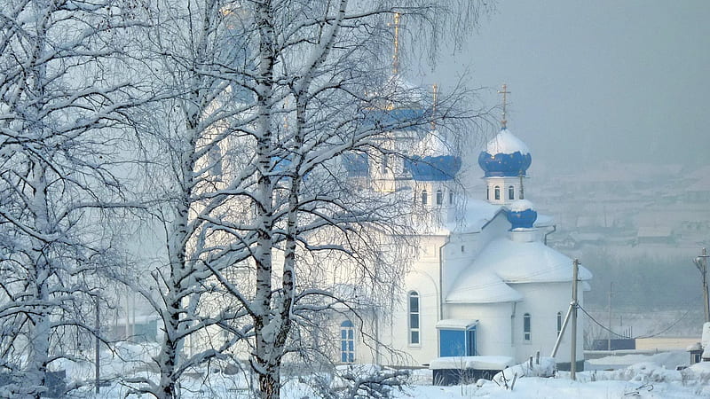 winter, temple, dome, church, architecture, russia, HD wallpaper