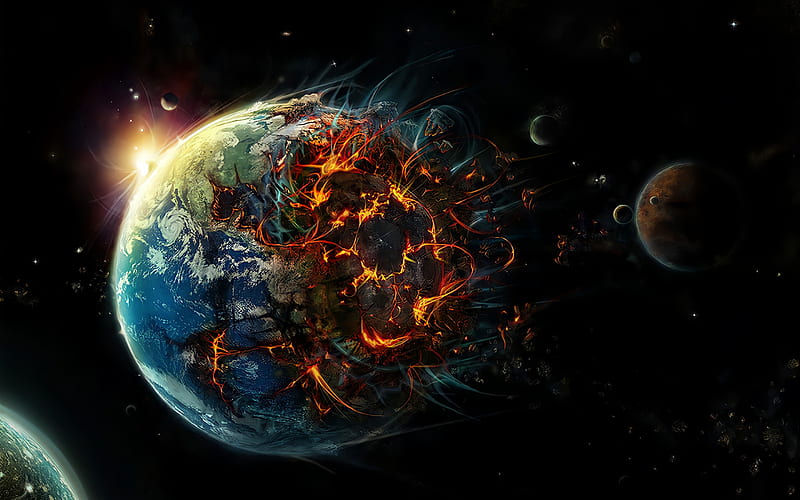 apocalypse, destruction of the earth, art, earth explosion, earth destruction, HD wallpaper