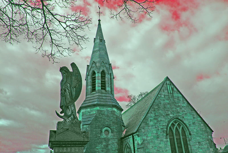 Gothic Church, newcastle, spooky, gothic, angel, england, church, winter, HD wallpaper