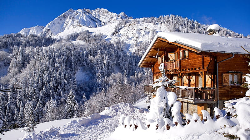 La Giettaz, Savoie, France, house, snow, mountains, alps, winter, HD wallpaper