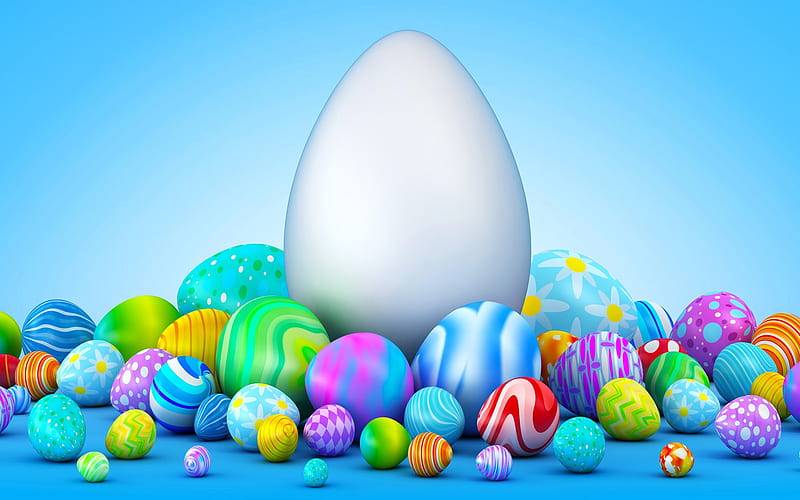 Easter, blue background, 3d Easter eggs, decoration, art, HD wallpaper |  Peakpx