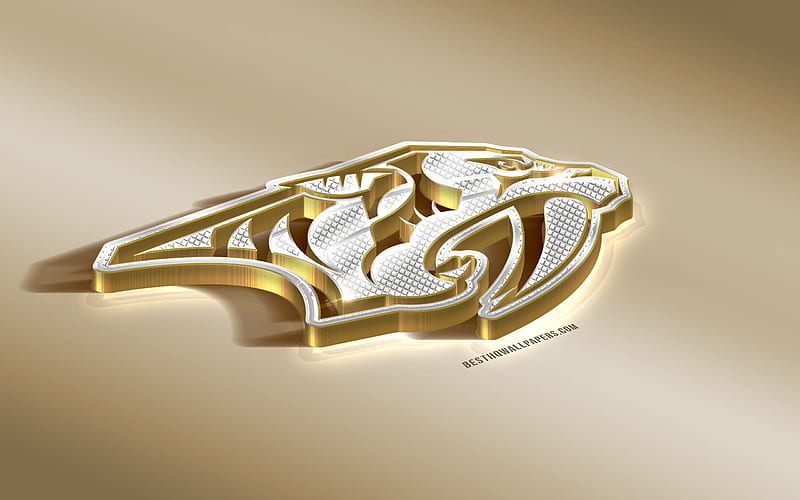 Nashville Predators, American Hockey Club, NHL, Golden Silver logo, Nashville, Tennessee, USA, National Hockey League, 3d golden emblem, creative 3d art, hockey, HD wallpaper
