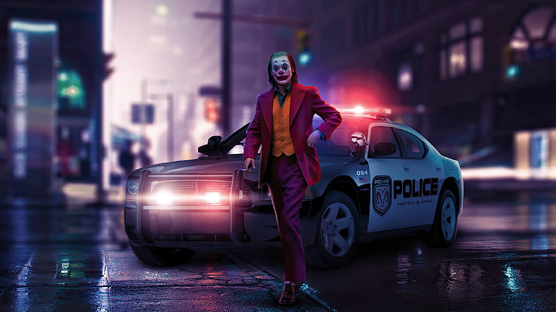 Joker Is Standing In Police Car Background Joker, HD wallpaper
