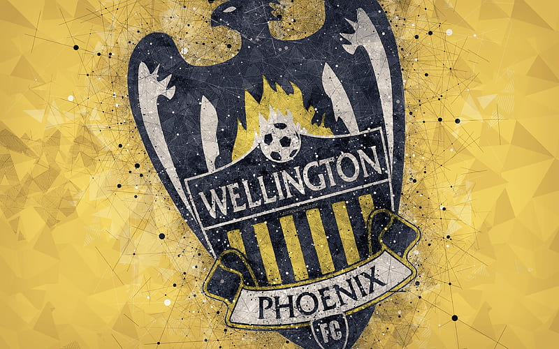 Wellington Phoenix FC logo, geometric art, Australian football club, yellow background, A-League, Wellington, Australia, football, HD wallpaper