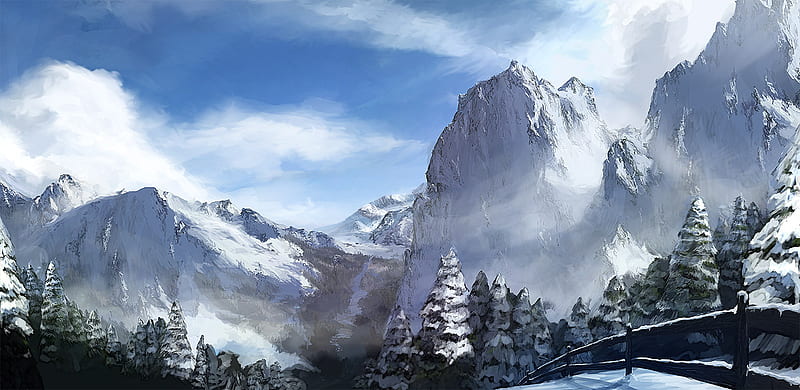 Valais, mountain, forest, snow, winter, HD wallpaper