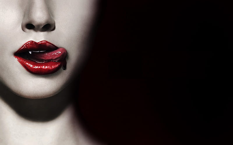 True Blood 2008, tvseries, poster, tongue, mouth, true blood, afis, black, girl, tv series, red, blood, HD wallpaper