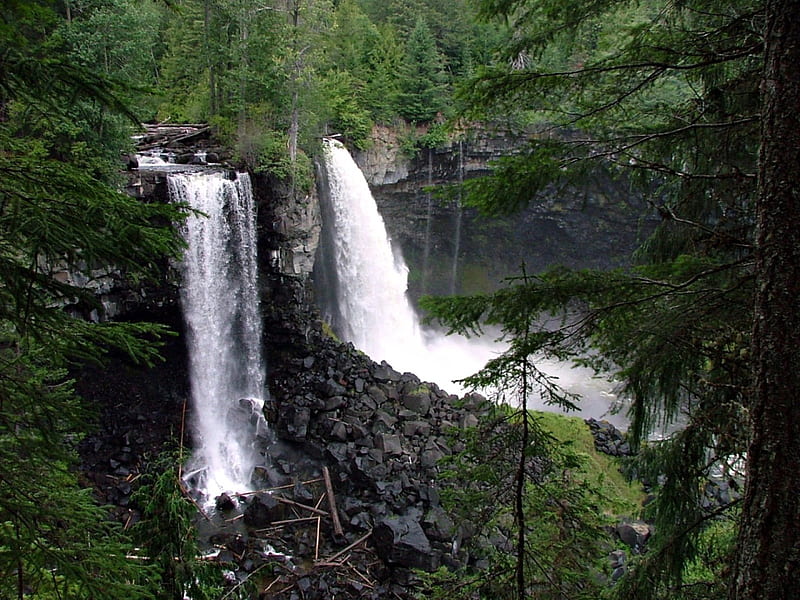 Canim Lake Falls, B.C., Canada, Trees, Waterfalls, Rocks, Nature, HD wallpaper
