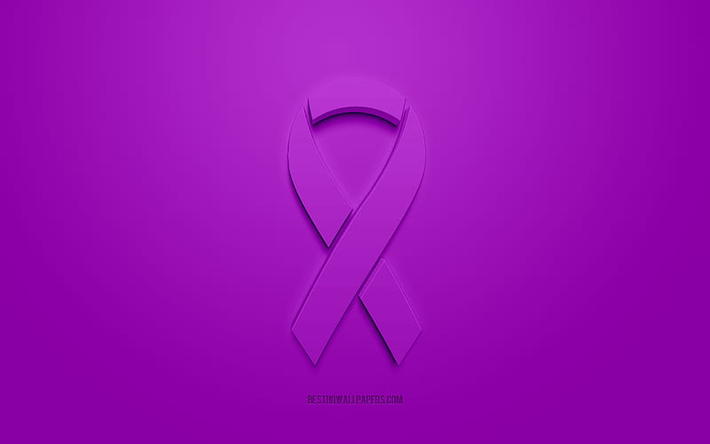 Leiomyosarcoma Cancer ribbon, creative 3D logo, purple 3d ribbon, Leiomyosarcoma Cancer Awareness ribbon, Leiomyosarcoma Cancer, purple background, Cancer ribbons, Awareness ribbons, HD wallpaper