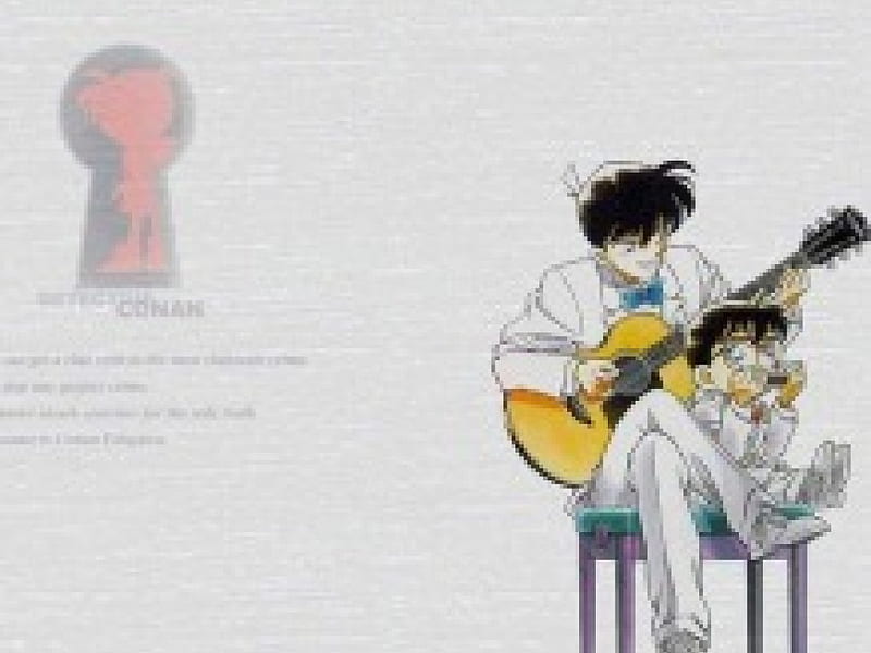 Detective Conan, Guitar, Jimmy Kudo, Harmonica, Case Closed, Cute, Shinichi Kudo, Keyhole, Conan Edogawa, HD wallpaper