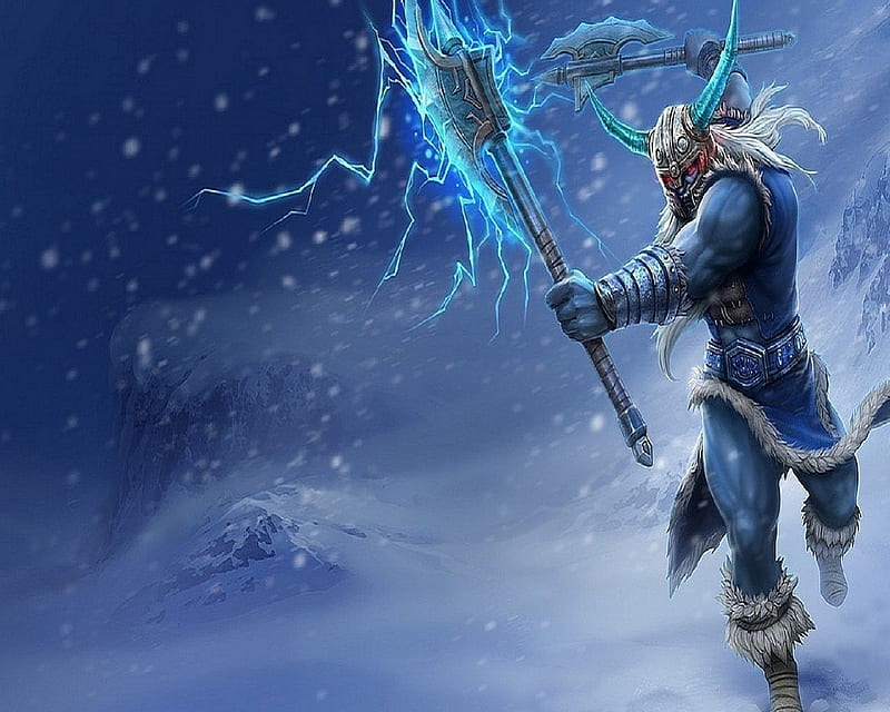 Frost Warrior, Lighting, Magic Axs, Snow, Blue Skin, HD wallpaper