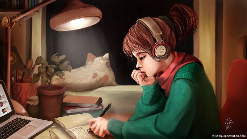 Study Girl & Background Beautiful Best Available For Study Girl, Anime Girl Studying, HD wallpaper