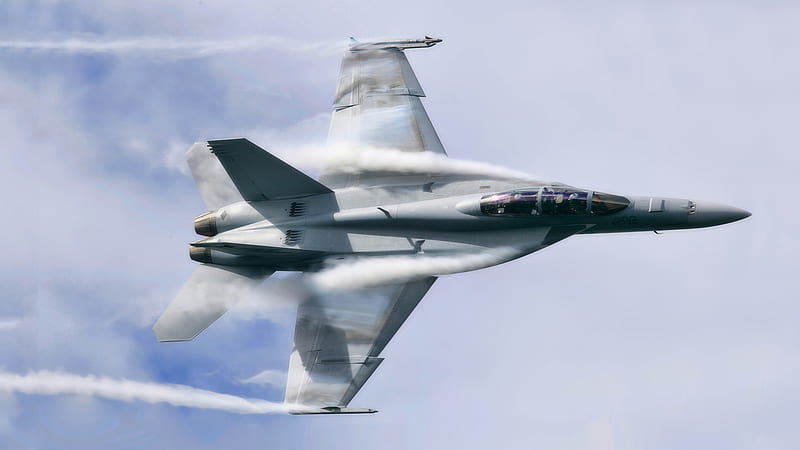 F/A-18E/F Super Hornet, fa-18ef, reflecting sun, super hornet, trails, f-18, pilots, clouds, 1080i, royal australian air force Entropy, condensation, gris, blue sky, smoke, HD wallpaper