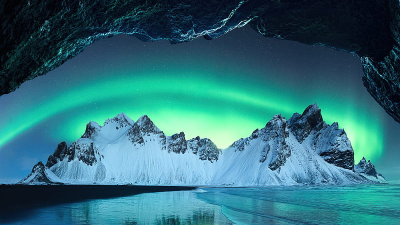 Aurora In Iceland Mountains , aurora, iceland, nature, HD wallpaper