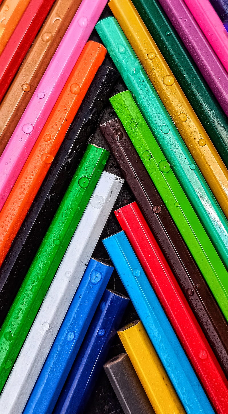pencils, drops, wet, colorful, HD phone wallpaper