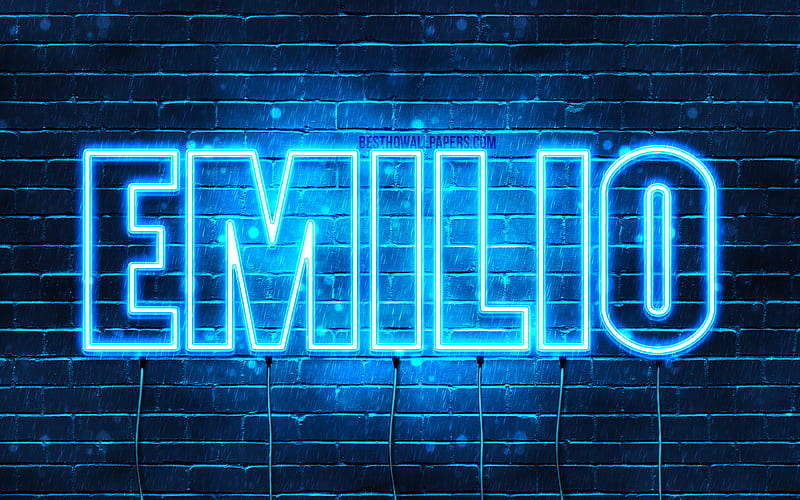 Emilio with names, horizontal text, Emilio name, blue neon lights, with Emilio name, HD wallpaper
