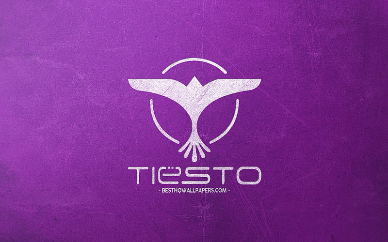 Tiesto, white chalk logo, Dutch DJ, purple retro background, Tiesto logo, HD wallpaper