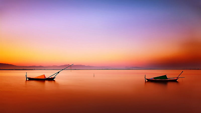 photo wallpaper the sky, fish, water, mountains, sunset, the sea
