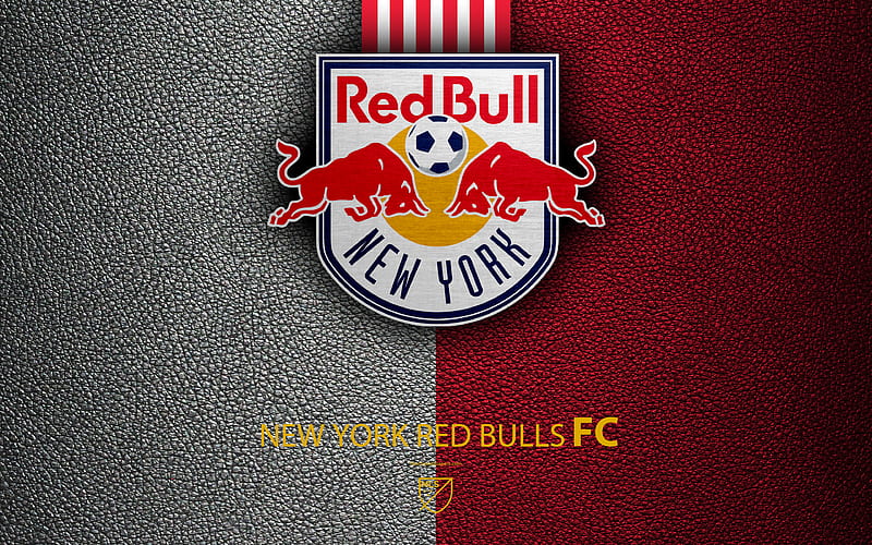 New York Red Bulls FC American soccer club, MLS, leather texture, logo, emblem, Major League Soccer, New York, USA, football, MLS logo, HD wallpaper