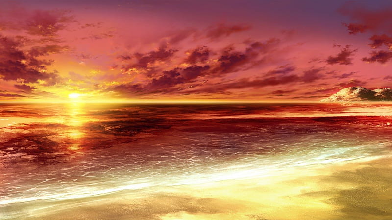 SunSet, pretty, glow, scenic sun, sparks, bonito, sea, beach, nice, anime,  beauty, HD wallpaper | Peakpx