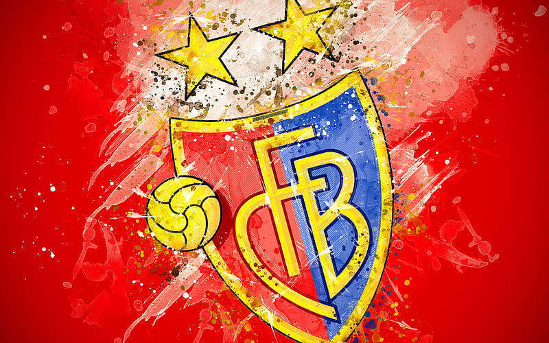 FC Basel paint art, logo, creative, Swiss football team, Swiss Super League, emblem, red background, grunge style, Basel, Switzerland, football, HD wallpaper