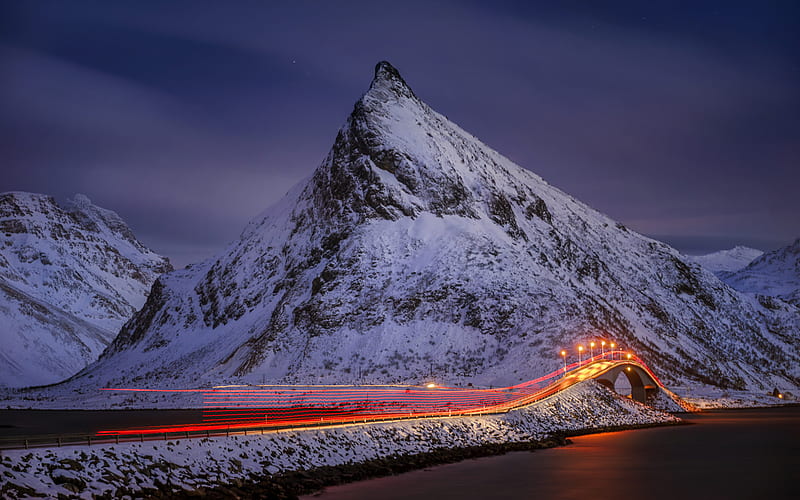 graphy, Lofoten, Landscape, Light, Mountain, Night, Norway, Road, Time-Lapse, HD wallpaper