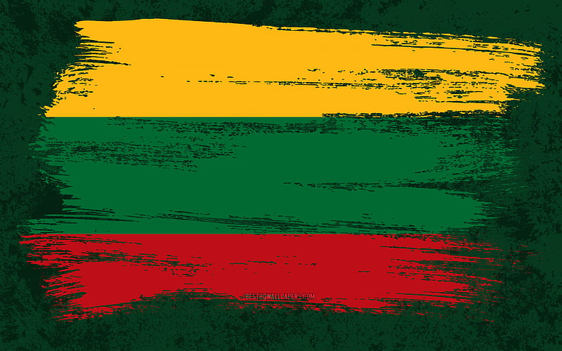 Flag of Lithuania, grunge flags, European countries, national symbols, brush stroke, Lithuanian flag, grunge art, Lithuania flag, Europe, Lithuania, HD wallpaper