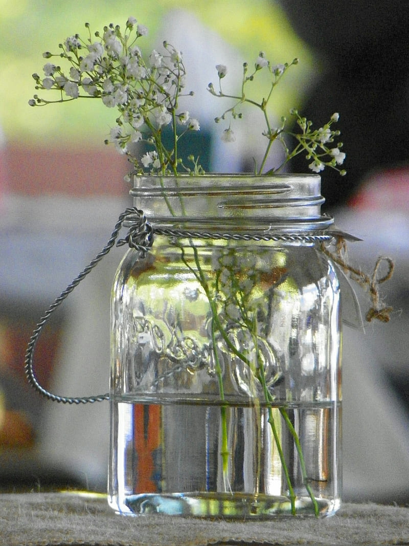 Mason flowers , jar, wedding, flower, HD phone wallpaper
