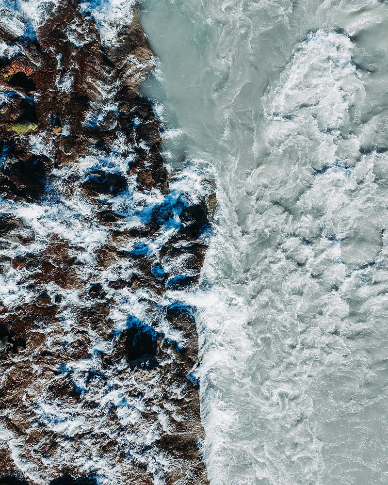 sea, rocks, aerial view, waves, surf, HD phone wallpaper