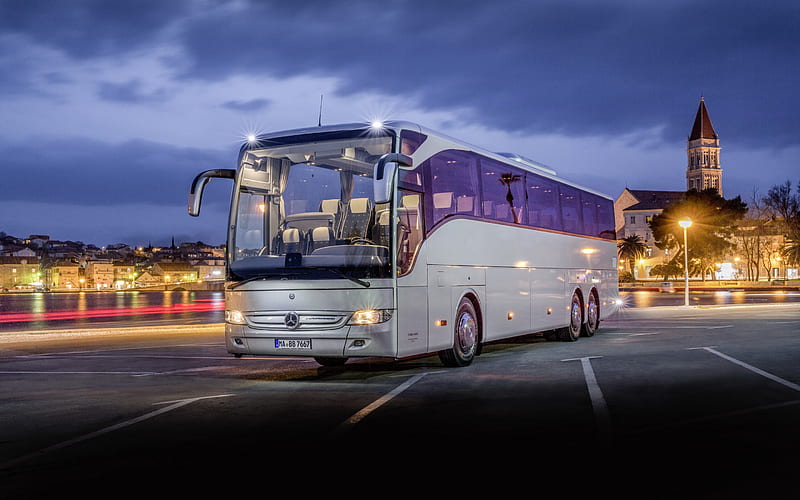 Mercedes-Benz Tourismo, passenger bus, exterior, new gray Tourismo, german buses, Mercedes-Benz Buses, HD wallpaper