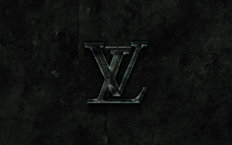 Louis Vuitton stone logo, black stone background, Louis Vuitton
