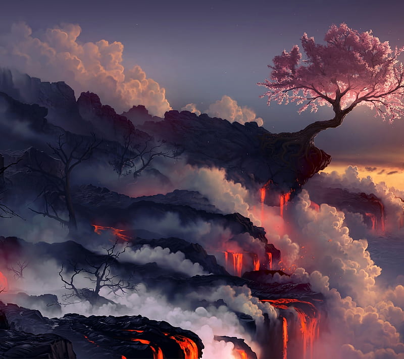 Magma, fire, land, landscape, lava, mountain, HD wallpaper