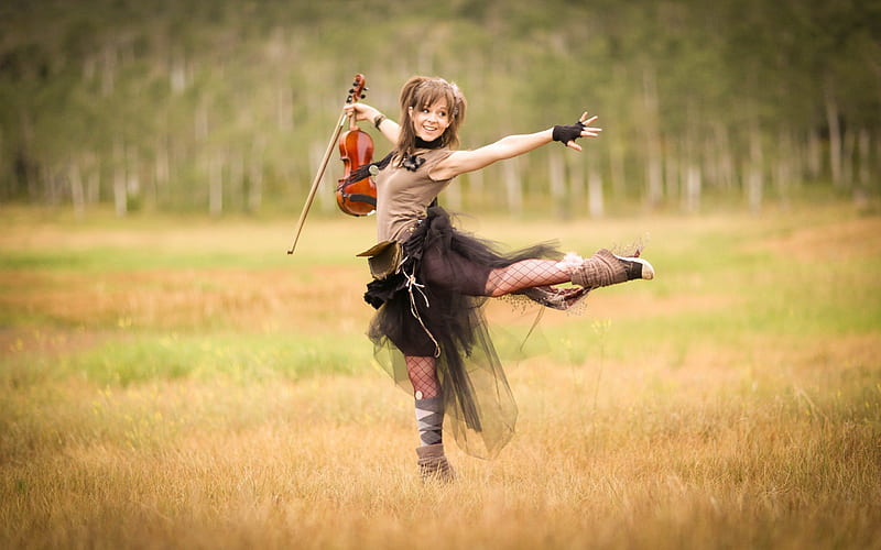 Violin Dancer, violin, costume, music, dancing, stirling, dancer, lindsey, girl, field, HD wallpaper