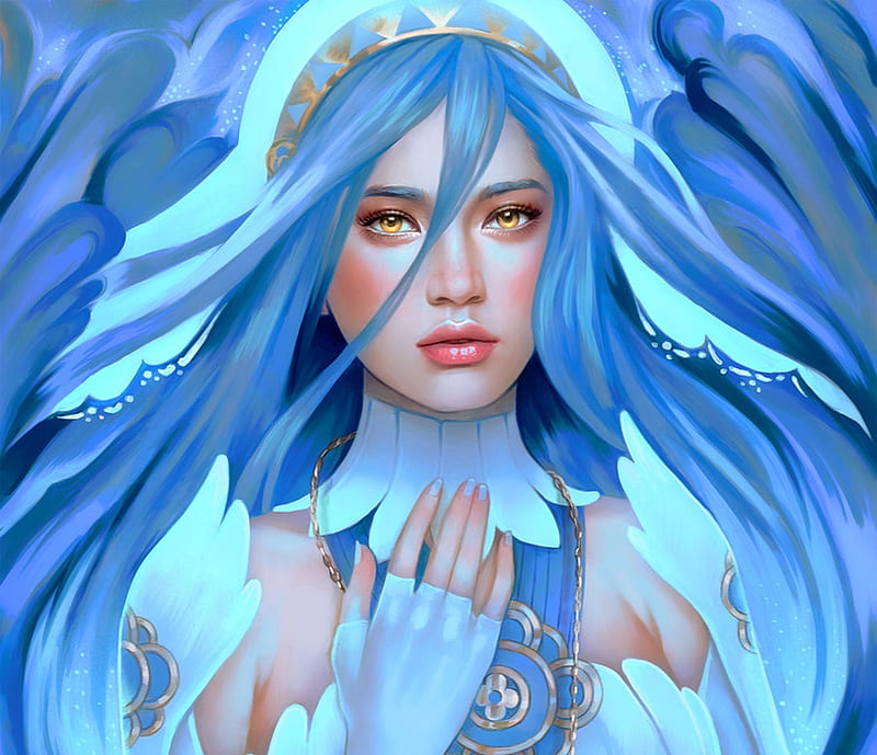 Azura, frumusete, fantasy, luminos, hand, face, gothic icecream, blue, HD wallpaper