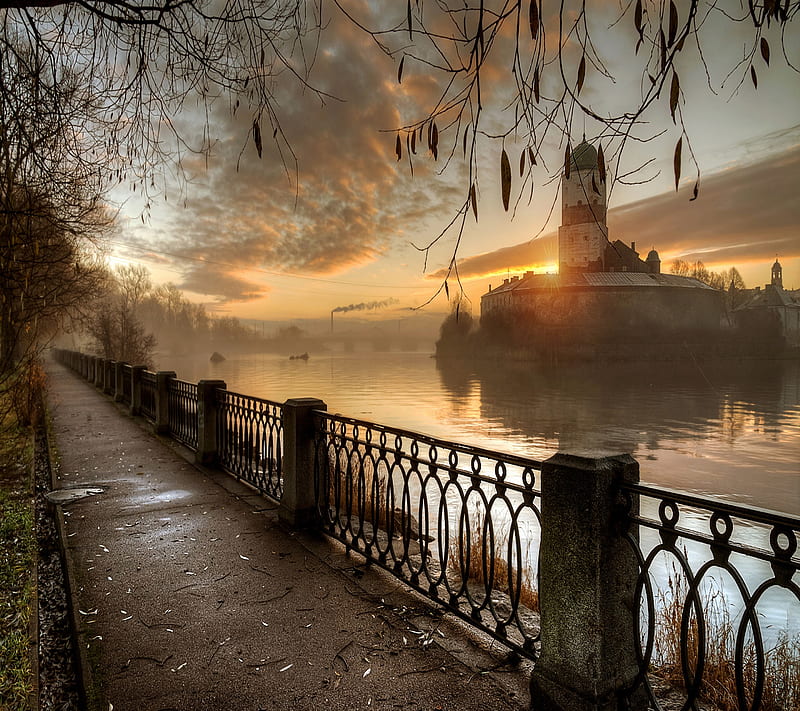 Romantic Path, castle, river, HD wallpaper