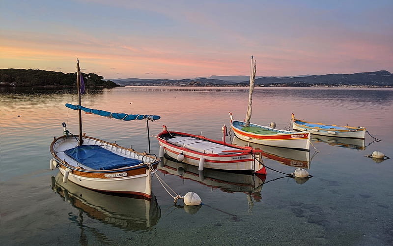 Boats in France, France, rowboats, boats, lake, calm, HD wallpaper