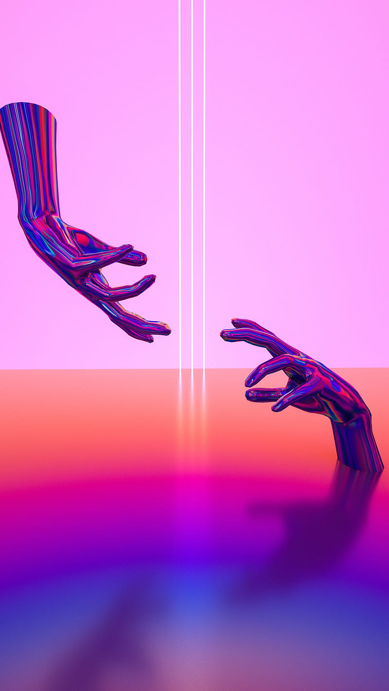Take Me (Full), 3, 3D art, Art, Artsy, Give, Hand, Help Me, Horizon, Lake, Lines, Pax, Pax Red, Pink, Red, Take Me, Take me Home, Water, abstract, couple, gradient, hands, pair, render, rgb, sundown, sunset, HD phone wallpaper