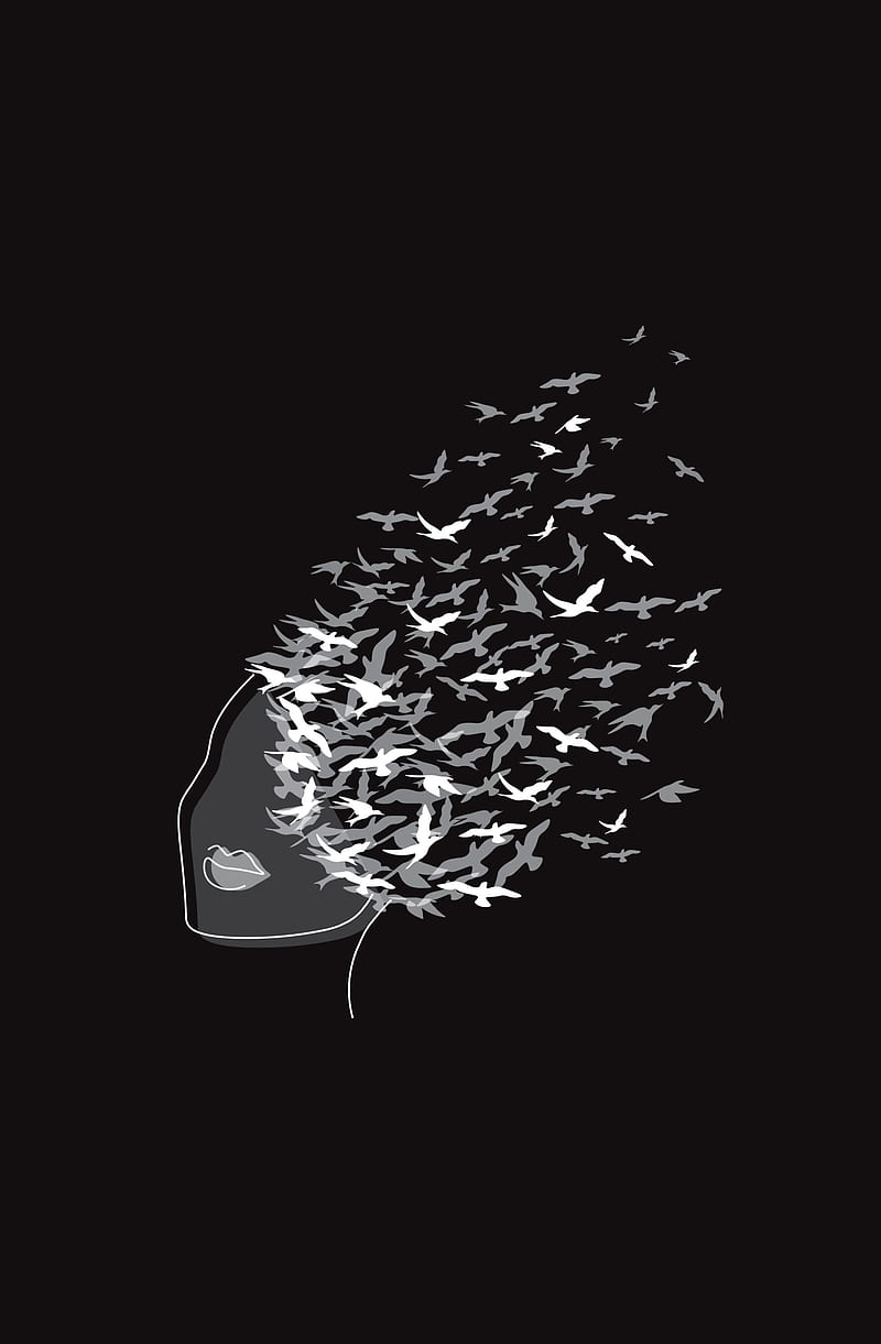 Surreal thoughts, 2021 portrait love new year, art, birds bird, black  amoled oled background, HD phone wallpaper | Peakpx