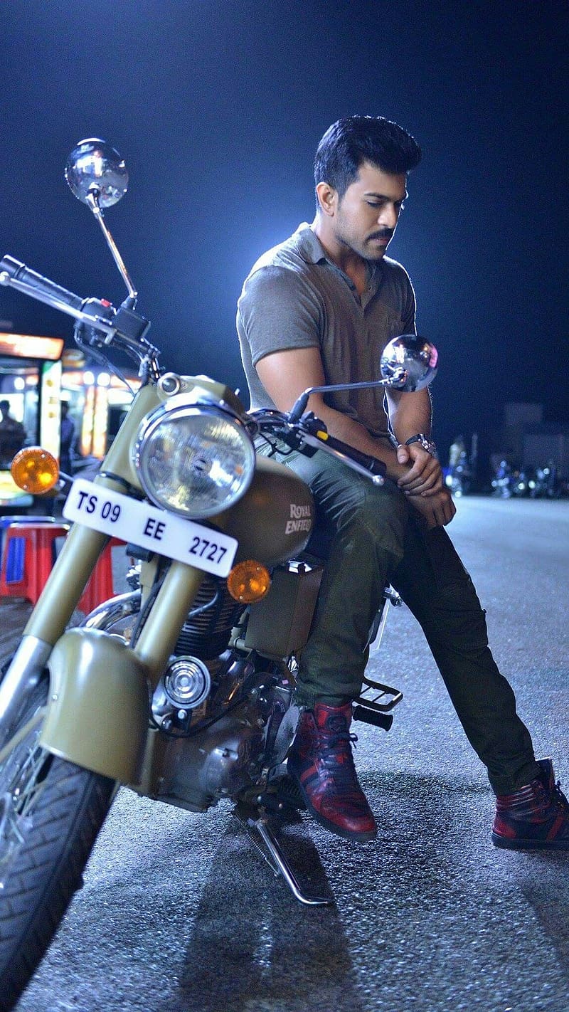 Ram Charan Ka, In Royal Enfield Bike, royal enfield, bike, actor, night shoot, HD phone wallpaper