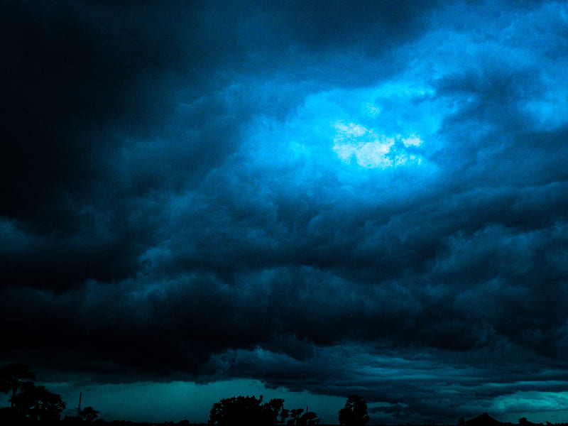 sky, black, blue, clouds, collapse, devil, god, lightning, rain, strom, thunders, HD wallpaper