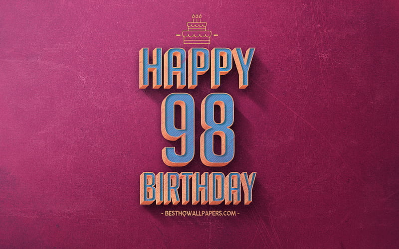 98th Happy Birtay, Purple Retro Background, Happy 98 Years Birtay, Retro Birtay Background, Retro Art, 98 Years Birtay, Happy 98th Birtay, Happy Birtay Background, HD wallpaper