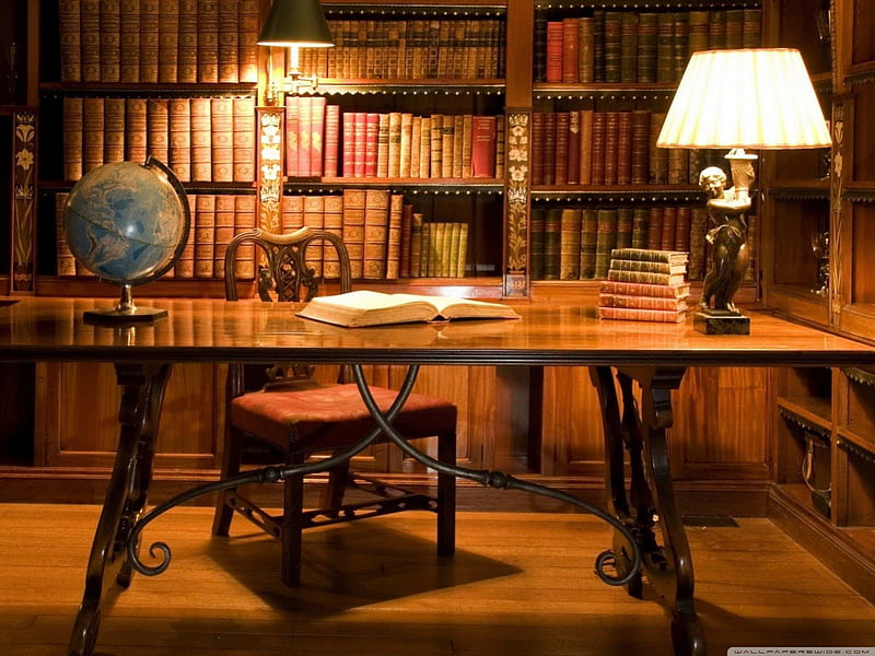 Antique Library Desk, desk, antique, library, HD wallpaper