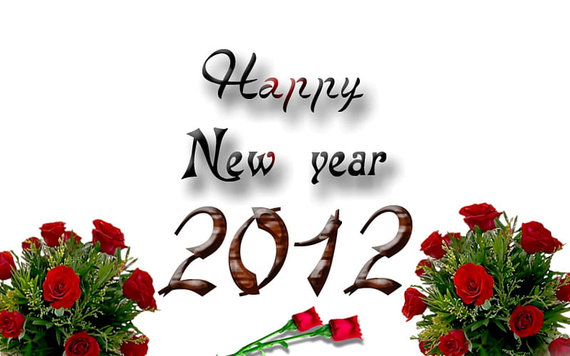 Happy New Year Red Rose Romance, red roses, new year, romantic, 2012, HD wallpaper