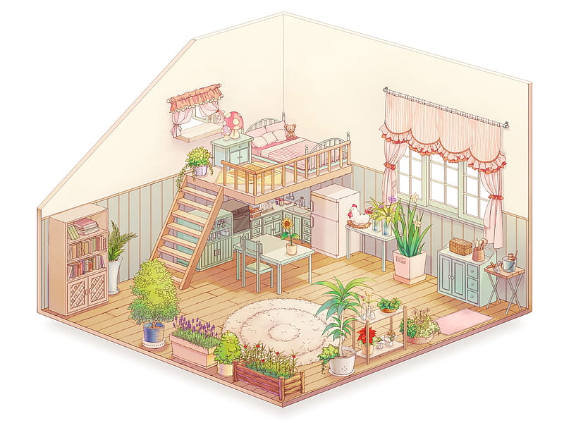 Sweet Room, cute, art, house, girl, indoor, room, orginal, pink ...