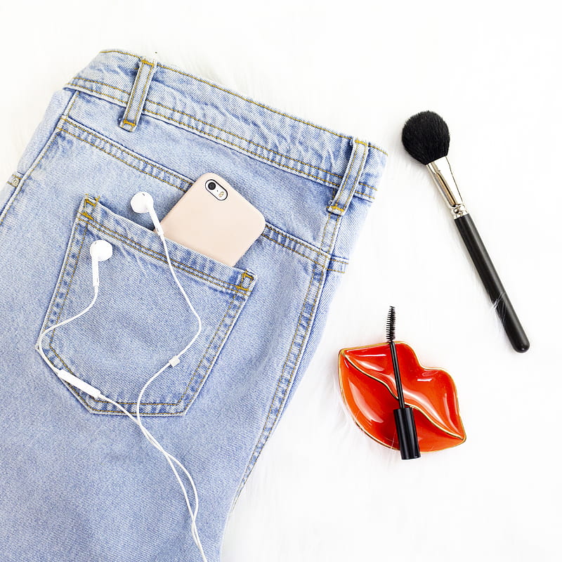 washed denim jeans and make-up brush, HD phone wallpaper
