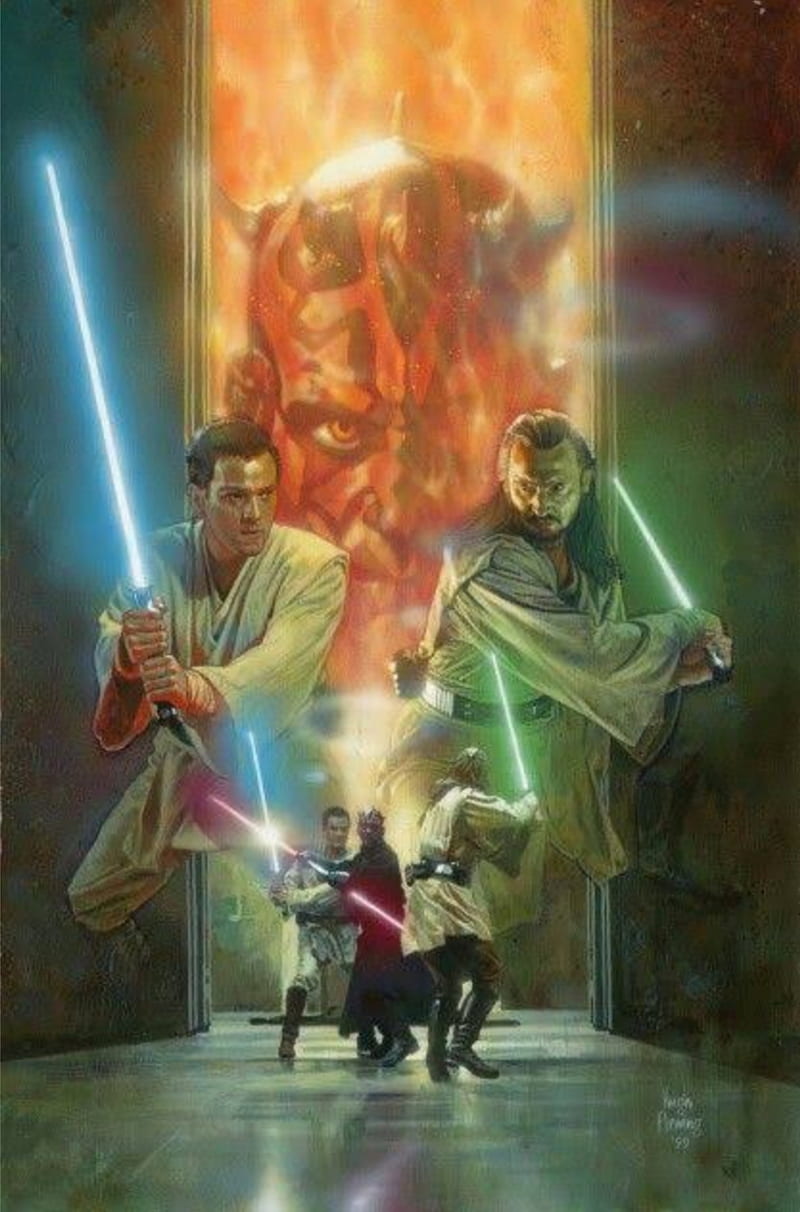 Qui Gon Kenobi Maul, darth maul, obi wan kenobi, qui gon jinn, star wars,  HD phone wallpaper